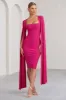 Flawless | Hot Pink Square Neck Midi Dress With Cape Sleeves sold by Club L London