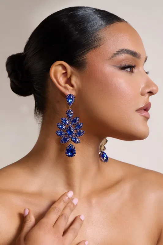 Reagan | Blue Diamante Drop Earrings made by Club L London