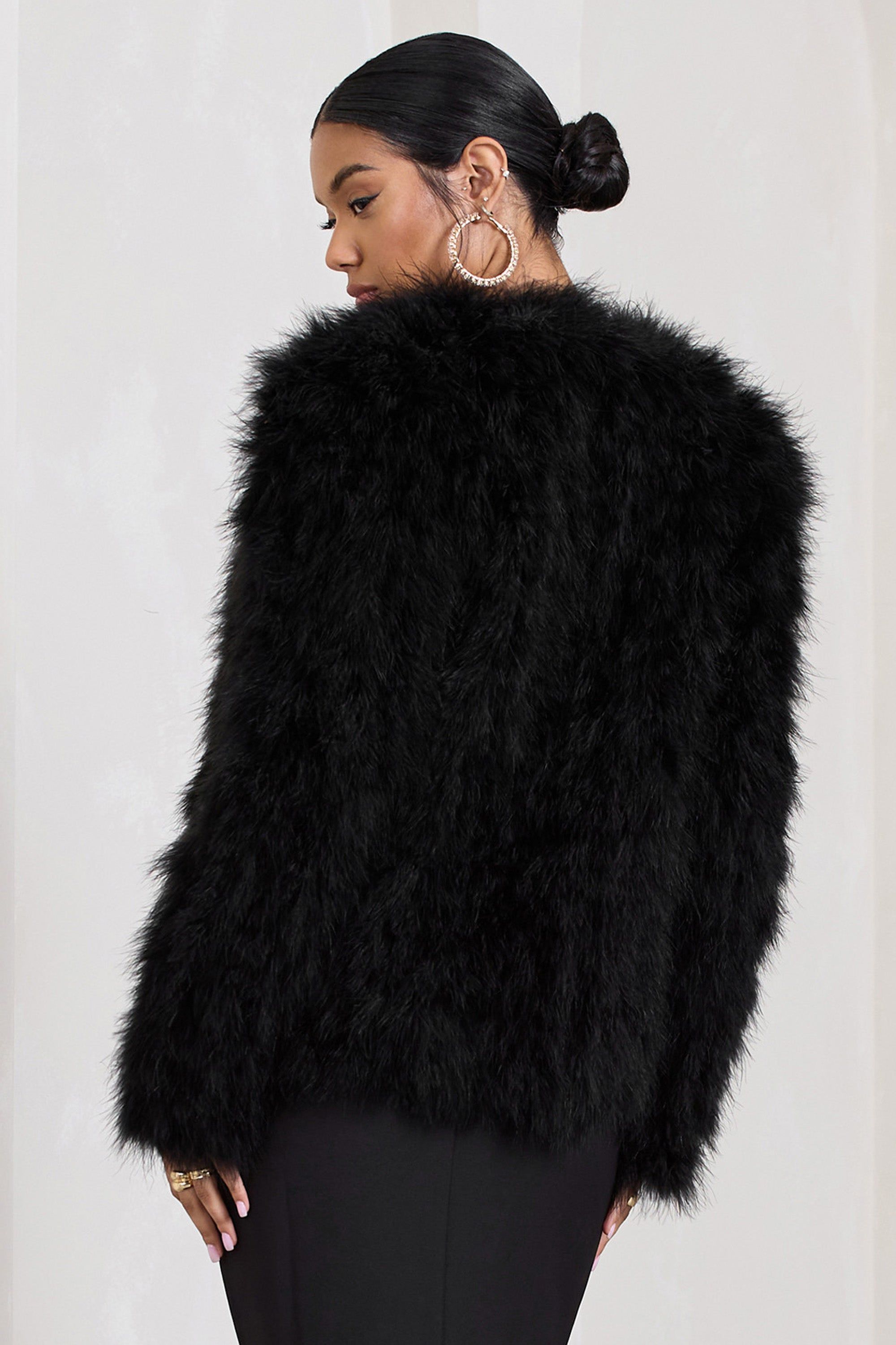 Aves | Black Short Fluffy Feather Jacket sold by Club L London product image thumbnail 2