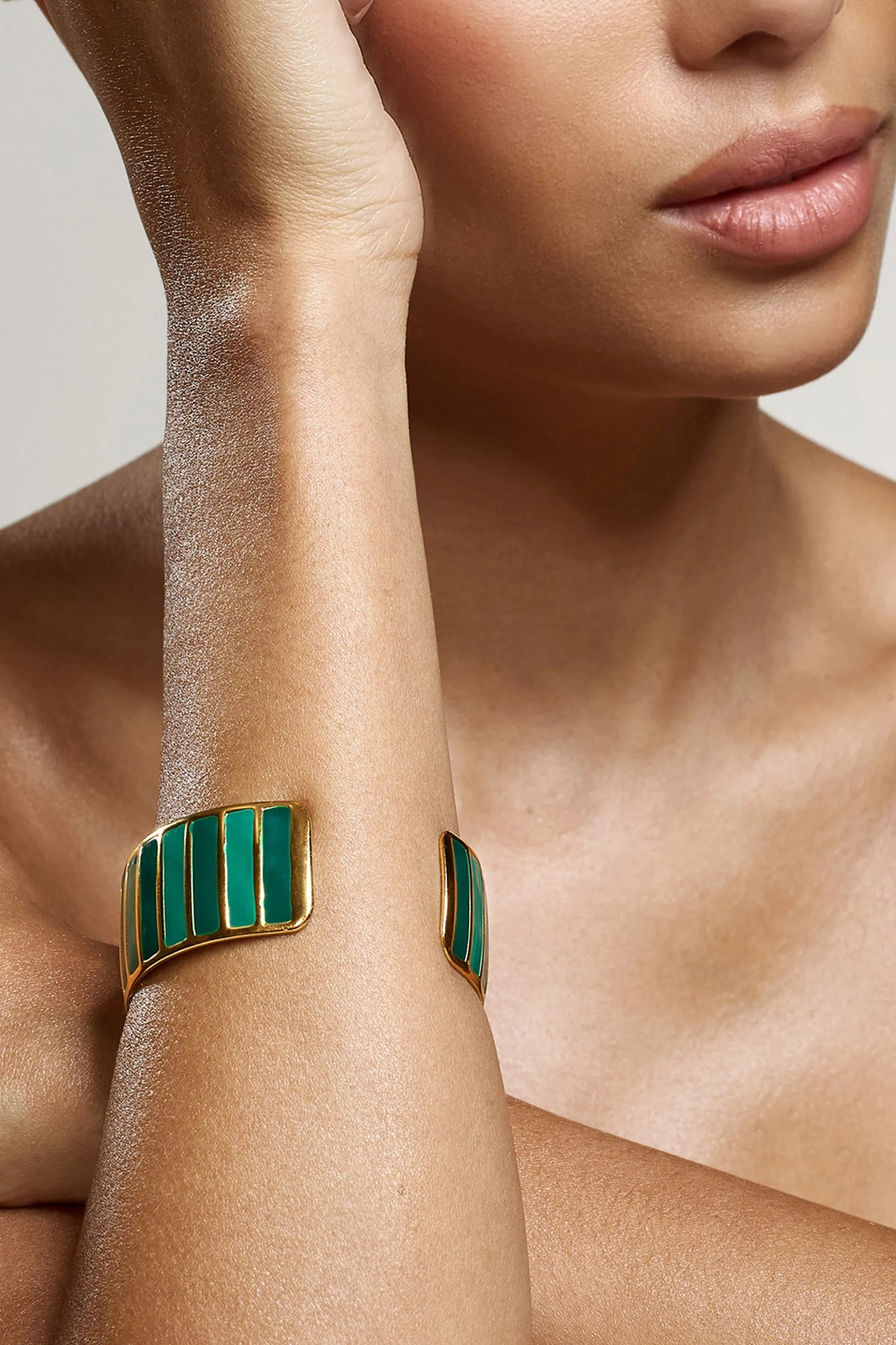 Yasmine | Jade Green Adjustable Gold Bangle sold by Club L London product image thumbnail 2