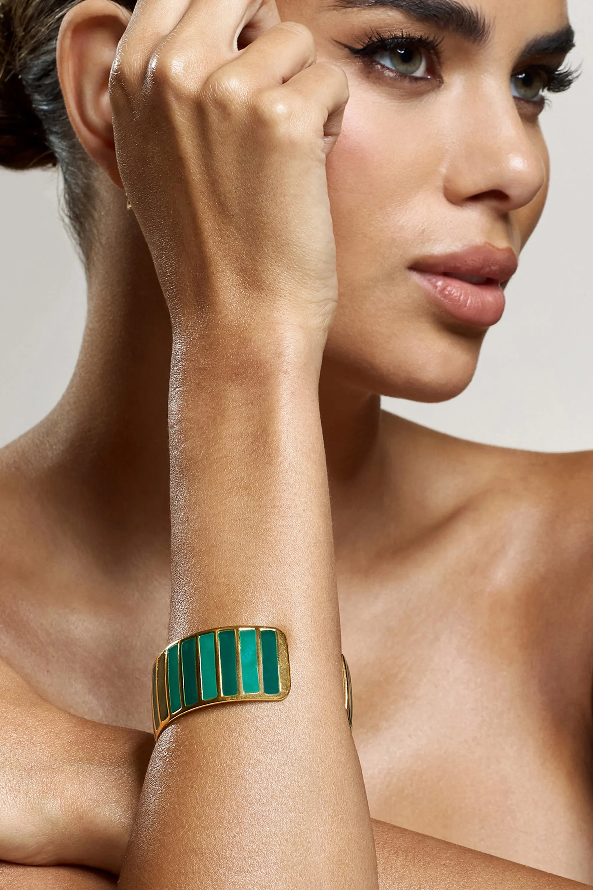 Yasmine | Jade Green Adjustable Gold Bangle sold by Club L London product image thumbnail 3