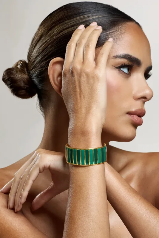 Yasmine | Jade Green Adjustable Gold Bangle sold by Club L London