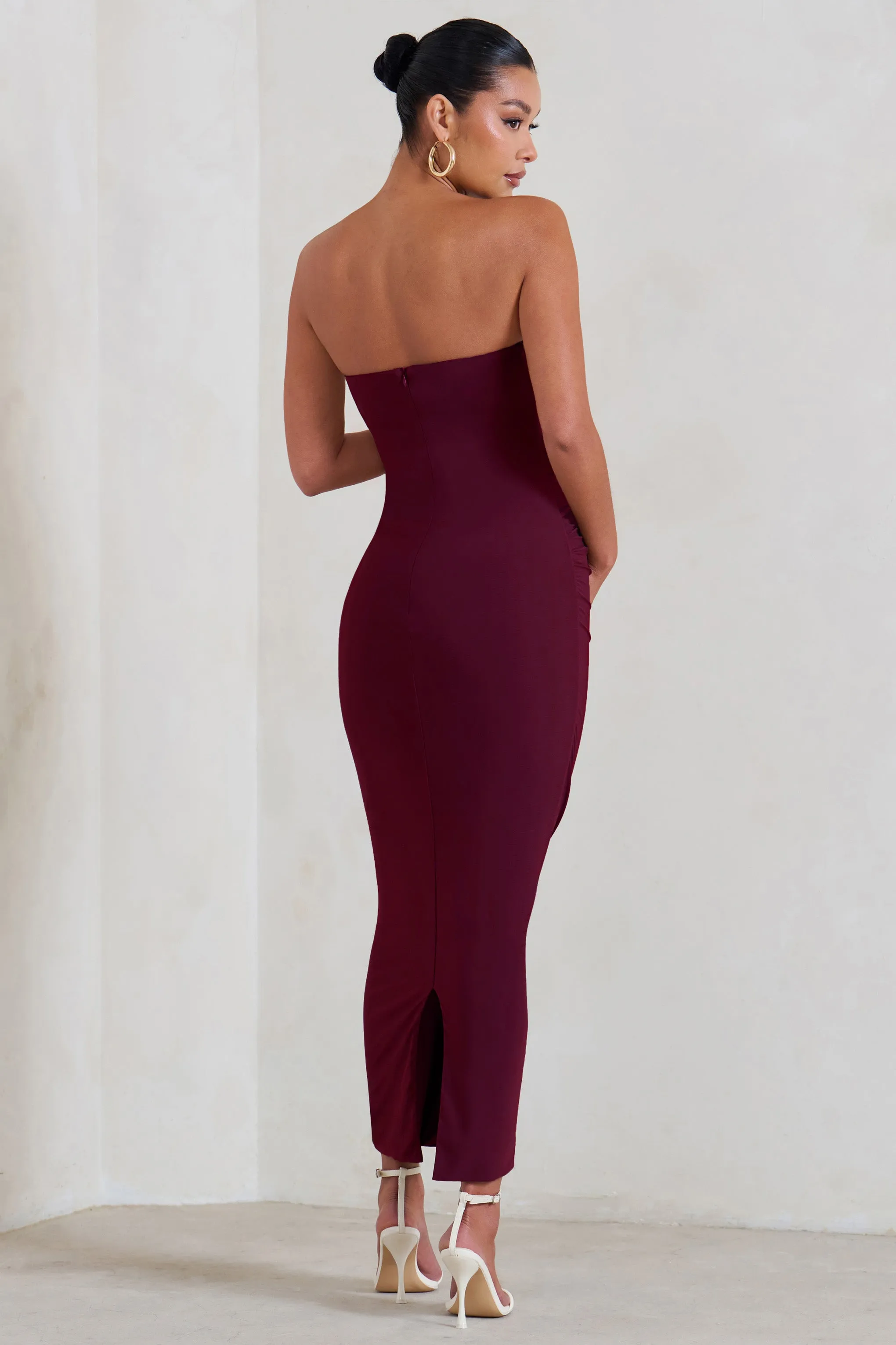 Evita | Burgundy Maternity Sweetheart Twist Detail Maxi Dress sold by Club L London product image thumbnail 2