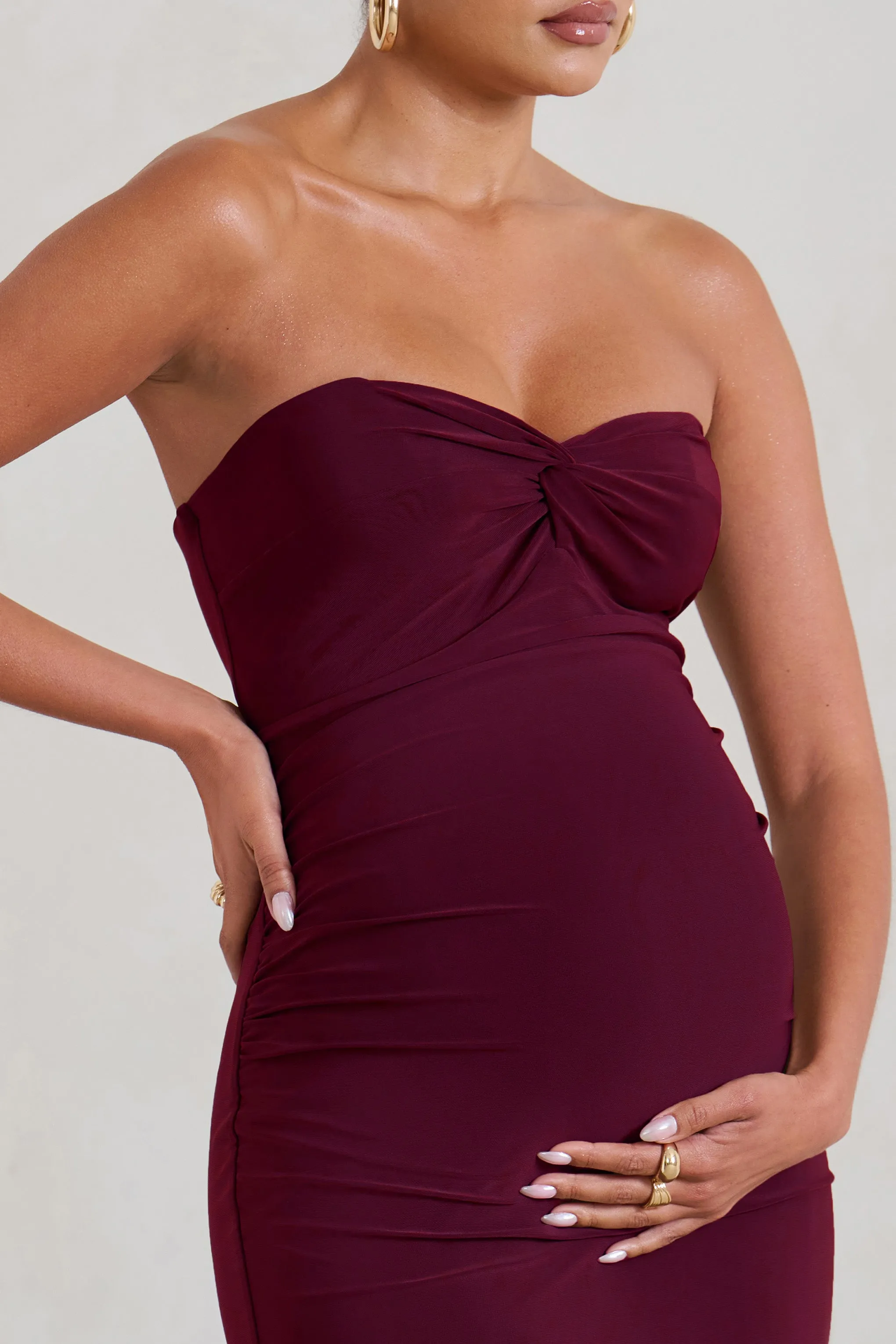 Evita | Burgundy Maternity Sweetheart Twist Detail Maxi Dress sold by Club L London product image thumbnail 3