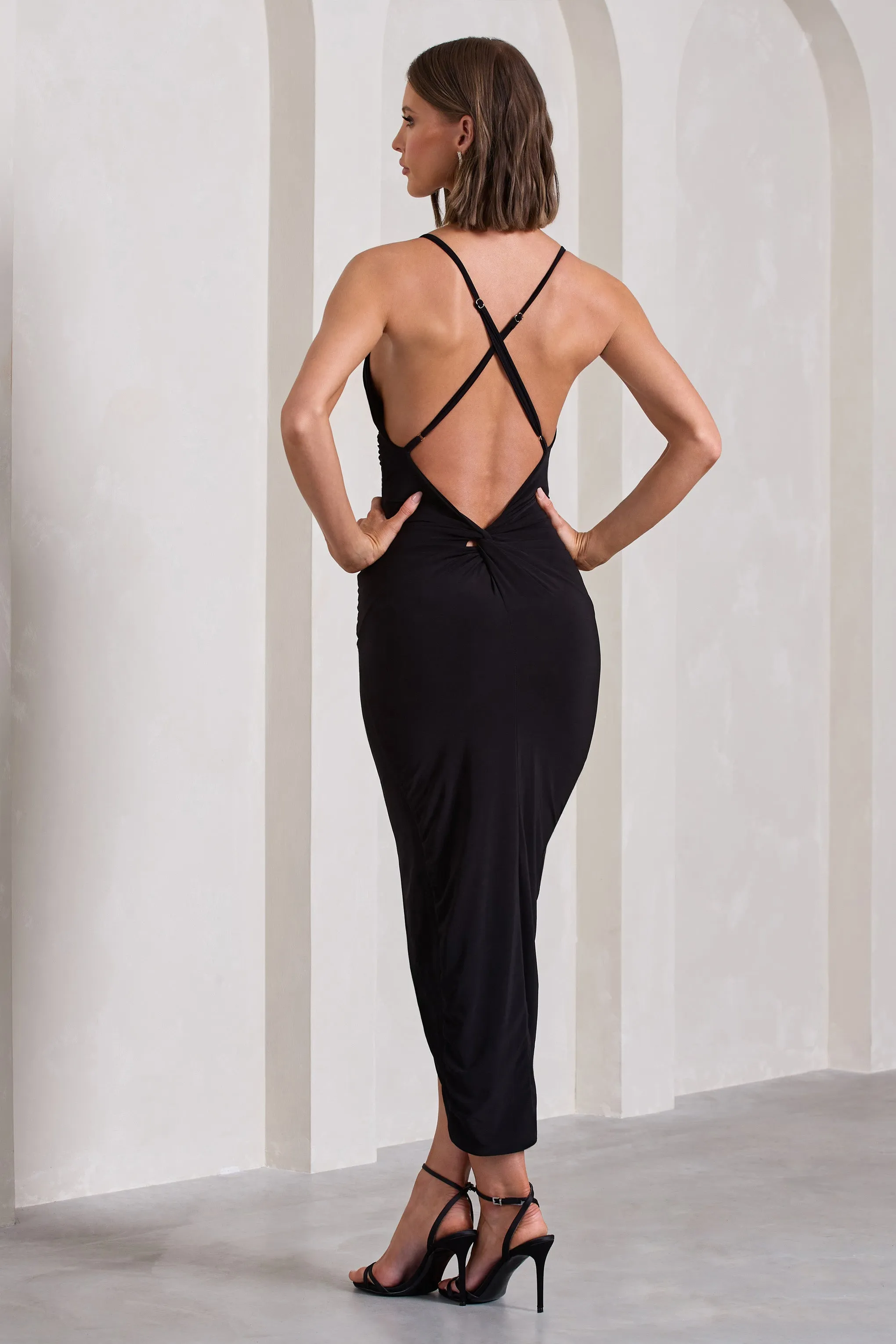 Enamour | Black Strappy Plunge-Neck Wrap Maxi Dress sold by Club L London product image thumbnail 2