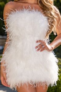 Out On The Town | Ivory Feather Bandeau Mini Dress sold by Club L London