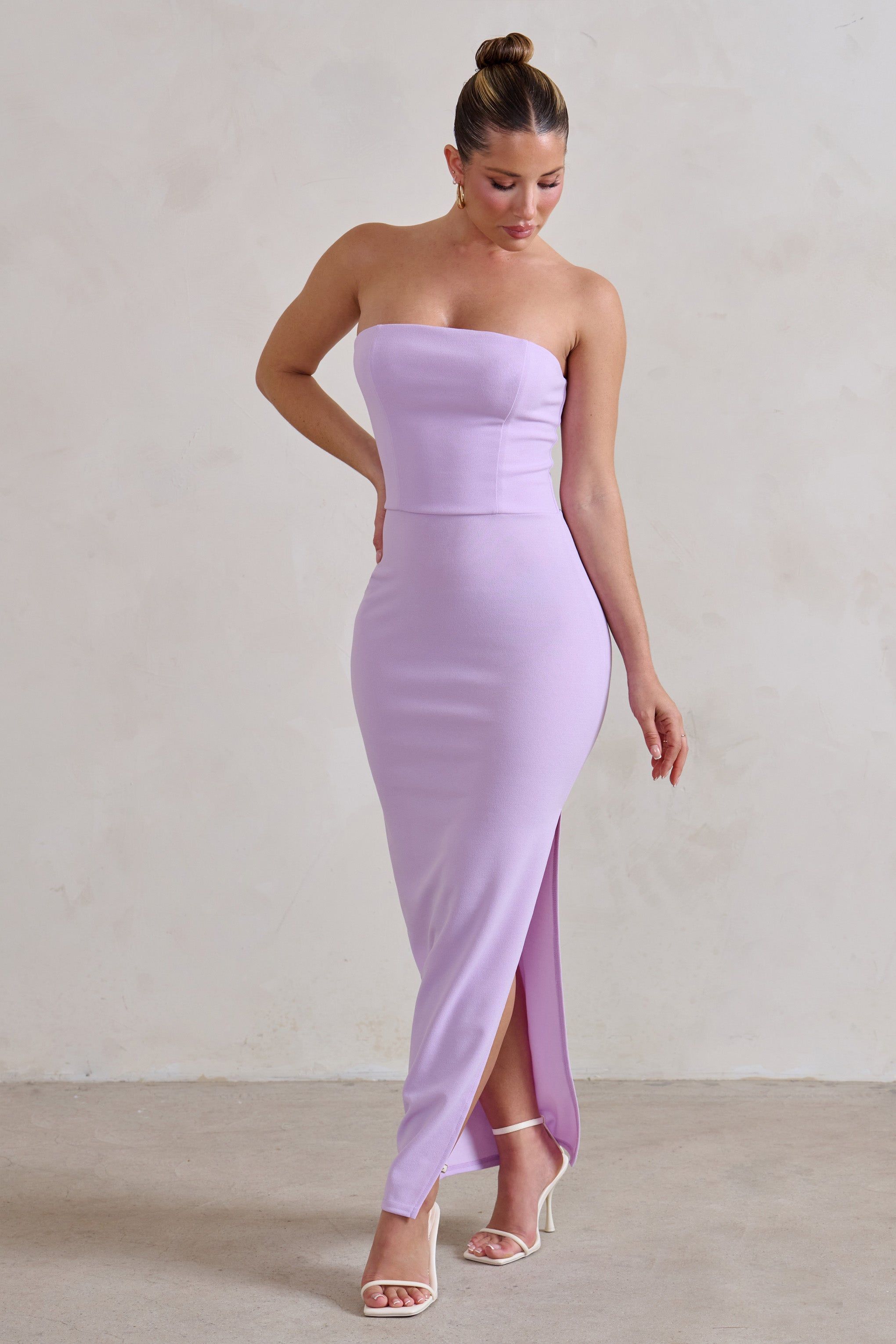Dina | Lilac Bandeau Maxi Dress With Split sold by Club L London product image thumbnail 4