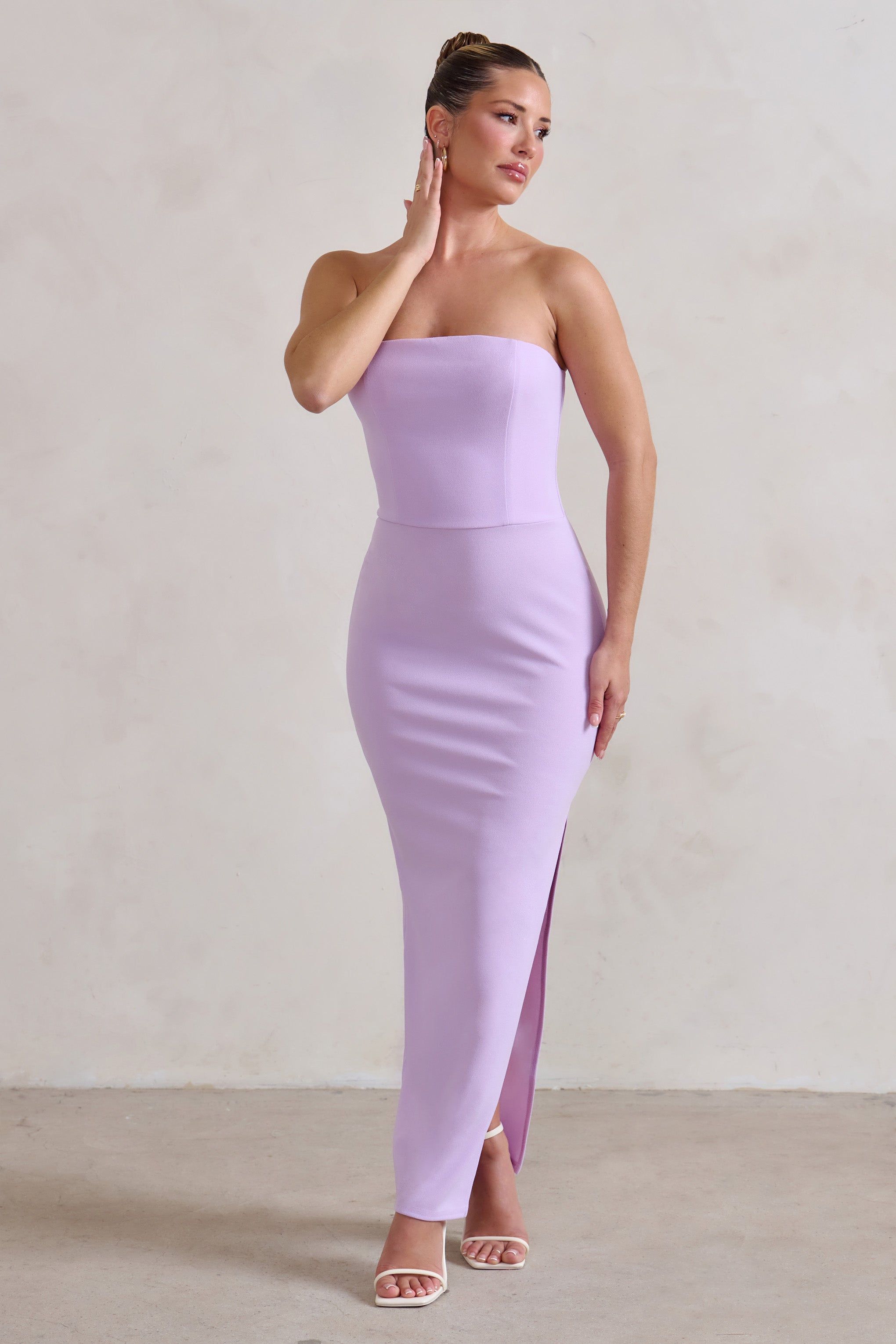 Dina | Lilac Bandeau Maxi Dress With Split sold by Club L London product image thumbnail 5