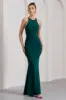 Brianna | Bottle Green Sleeveless Halter-Neck Open-Back Maxi Dress sold by Club L London
