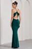 Brianna | Bottle Green Sleeveless Halter-Neck Open-Back Maxi Dress sold by Club L London
