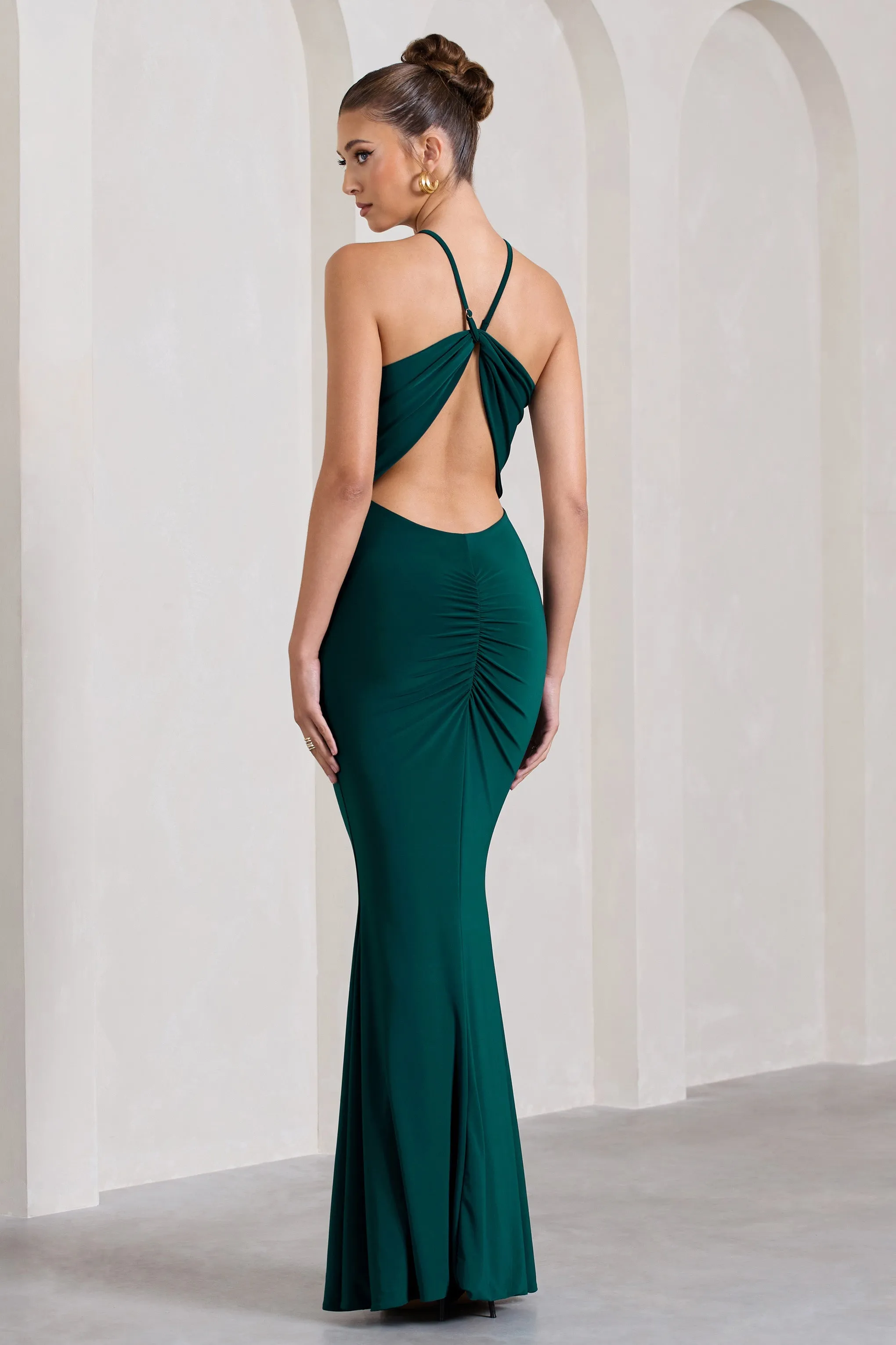 Brianna | Bottle Green Sleeveless Halter-Neck Open-Back Maxi Dress sold by Club L London product image thumbnail 2