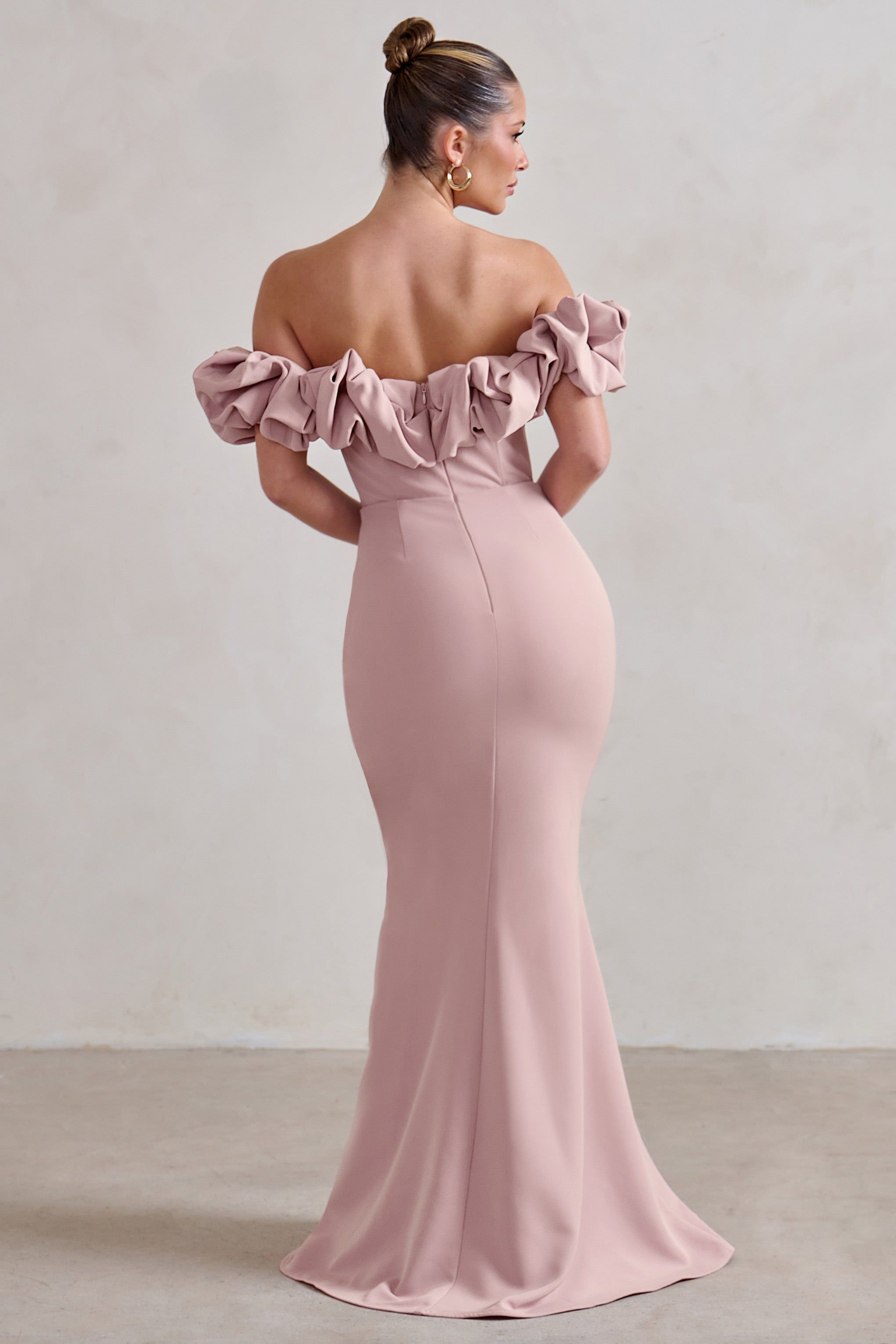 Esmeralda | Blush Pink Structured Statement Bardot Maxi Dress sold by Club L London product image thumbnail 2