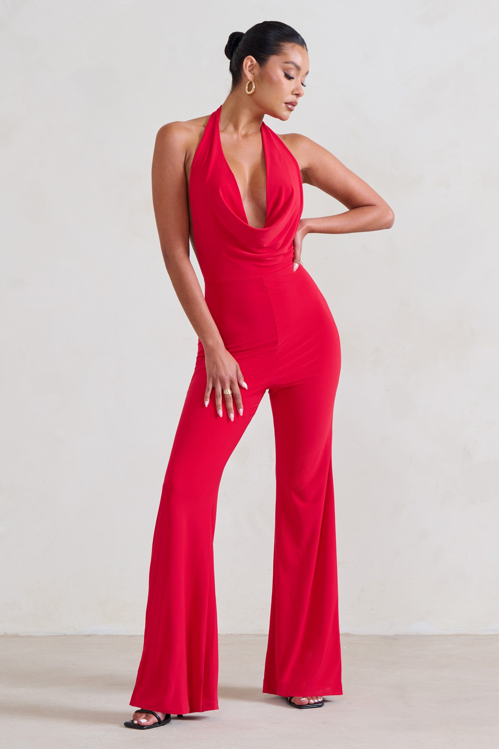 Rhyla | Red Cowl Neck Jumpsuit sold by Club L London