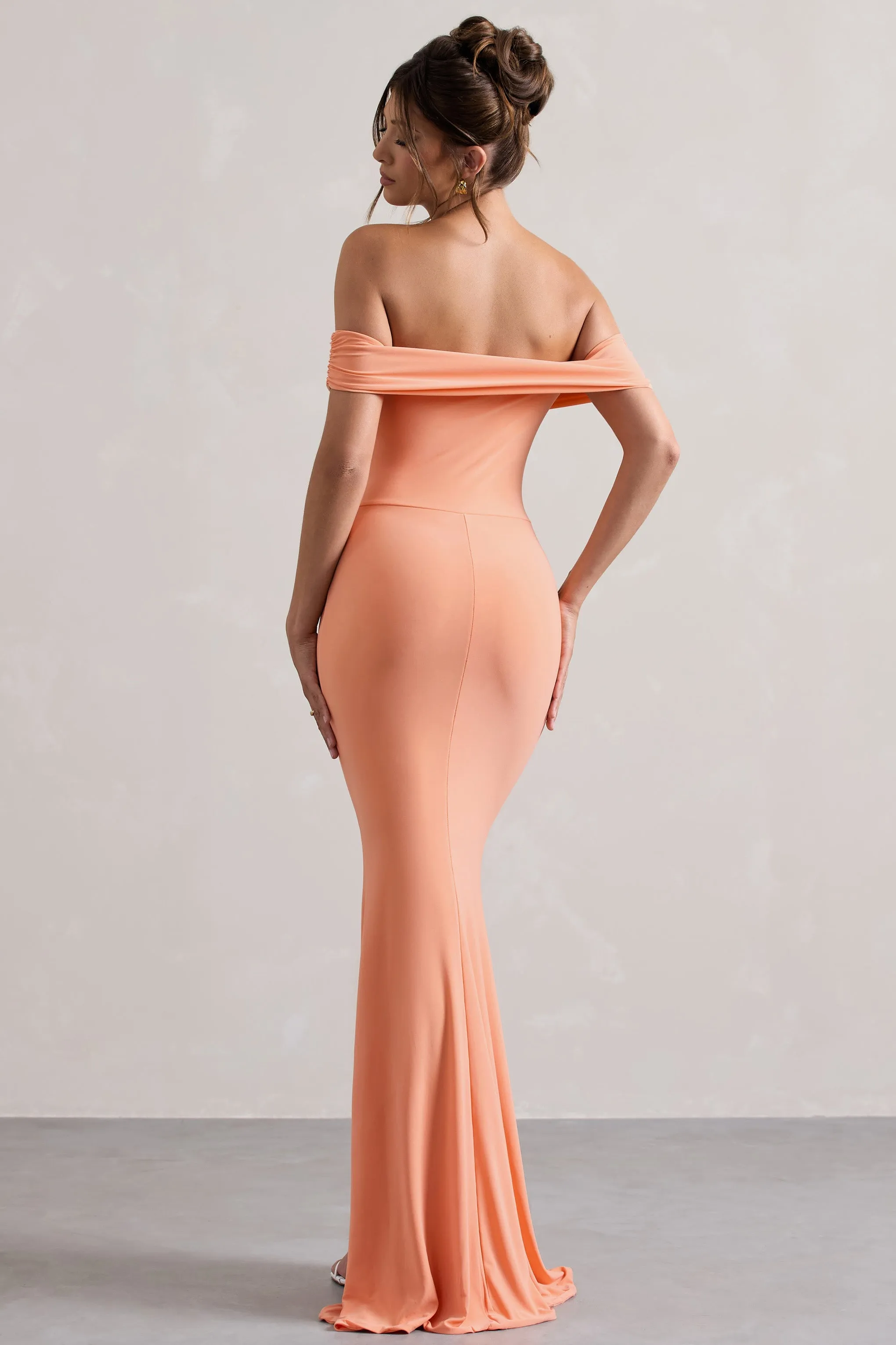 Law of Attraction | Coral Bardot Draped Split Maxi Dress sold by Club L London product image thumbnail 2