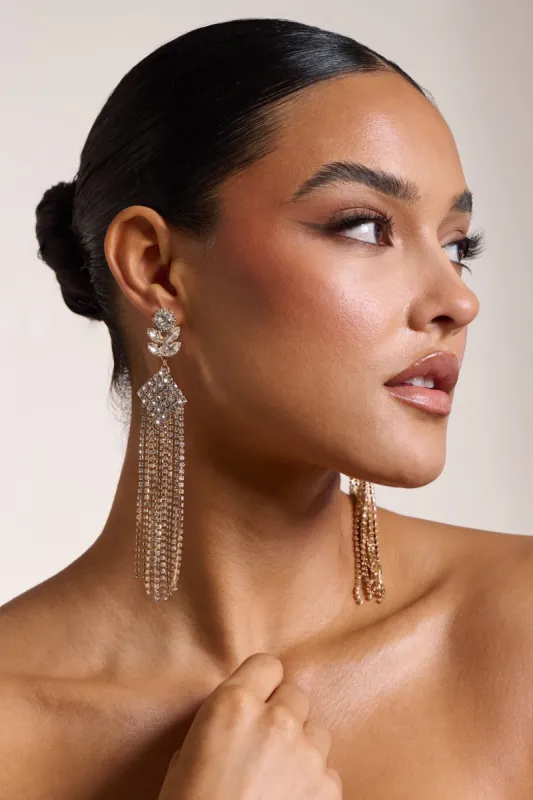 Delma | Gold Diamante Tassel Drop Earrings sold by Club L London