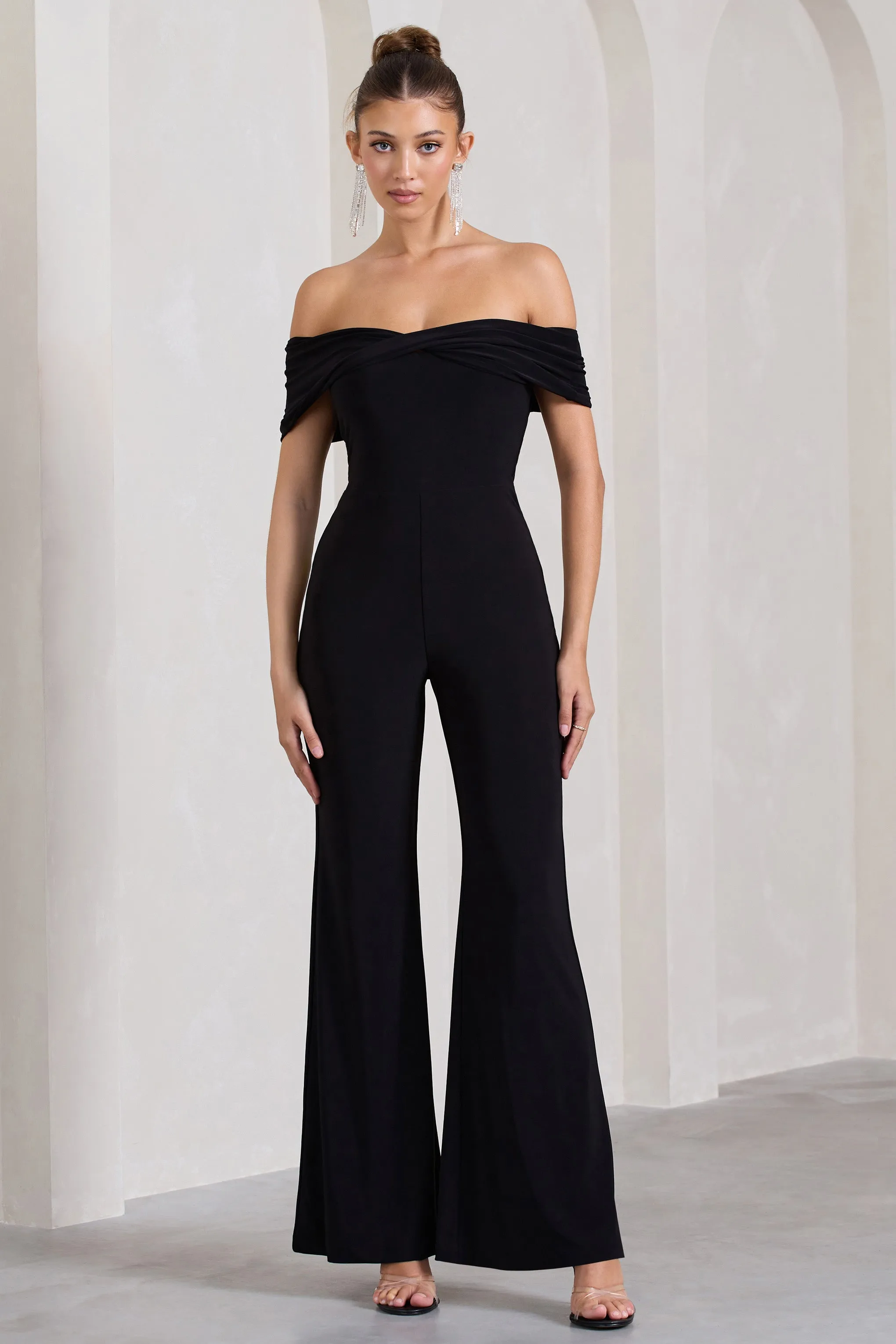 Gemma | Black Bardot Open-Back Flared-Leg Jumpsuit sold by Club L London product image thumbnail 5