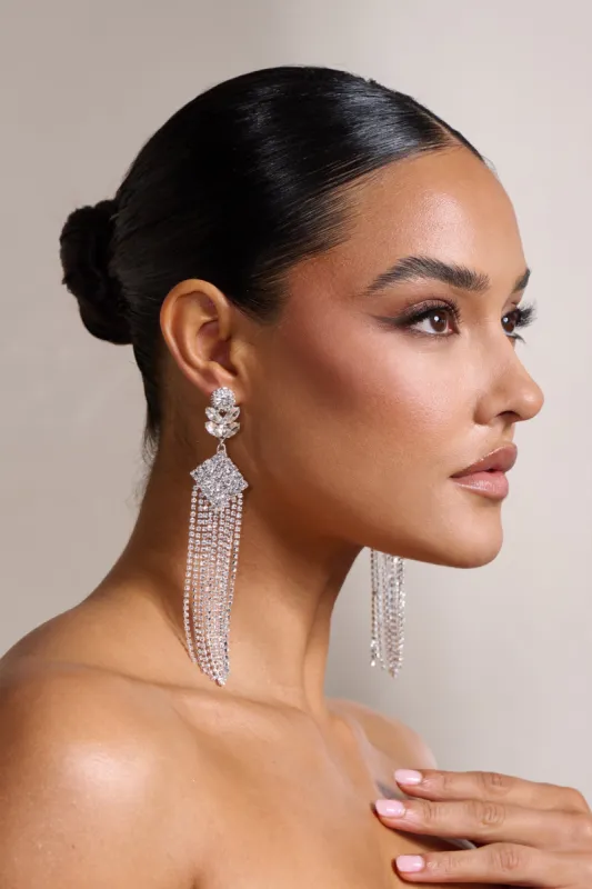 Delma | Silver Diamante Tassel Drop Earrings sold by Club L London