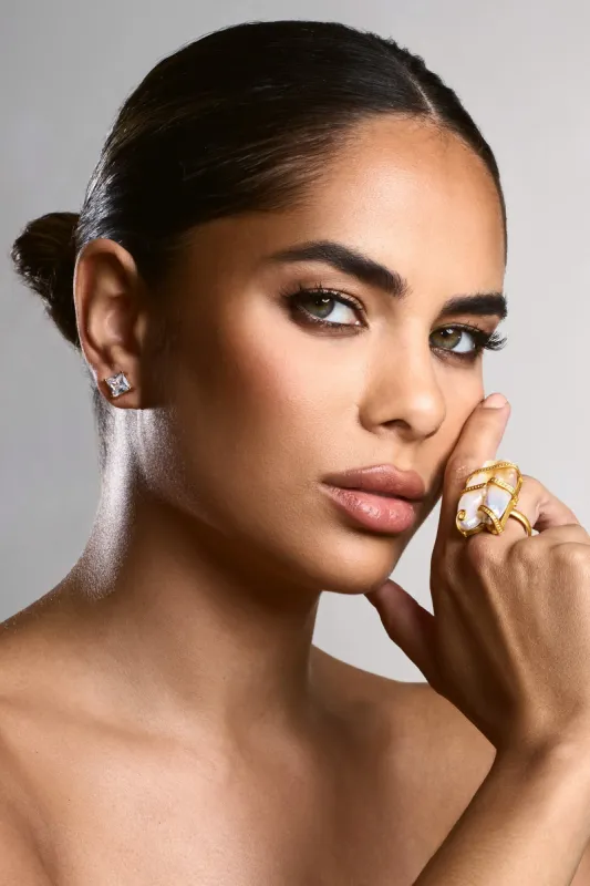 Shore | Gold Adjustable Ring With Iridescent Shell sold by Club L London