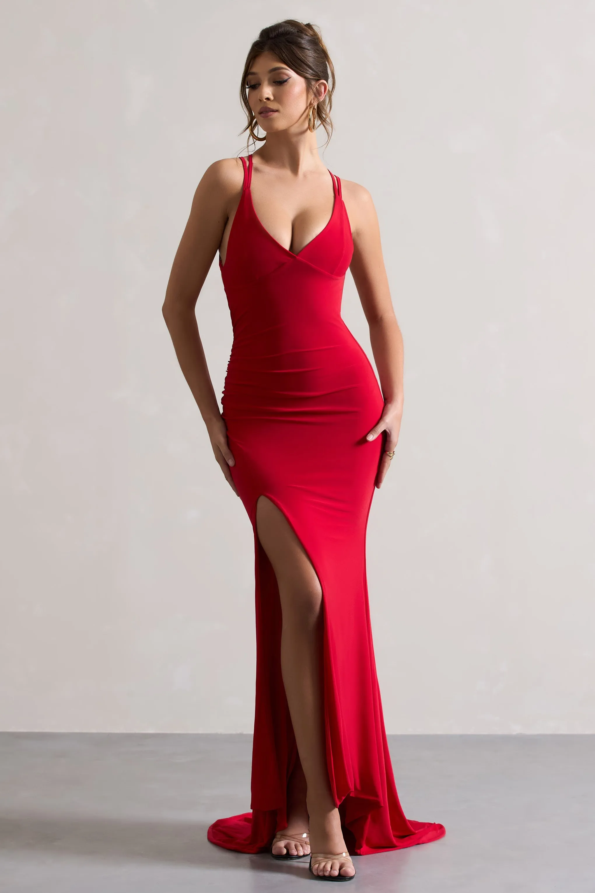Lucky Day | Red Cross Over Back Fishtail Maxi Dress sold by Club L London product image thumbnail 2