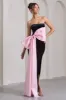 Best Wishes | Black Velvet Bandeau Split Maxi Dress With Oversized Pink Bow sold by Club L London