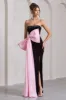 Best Wishes | Black Velvet Bandeau Split Maxi Dress With Oversized Pink Bow sold by Club L London