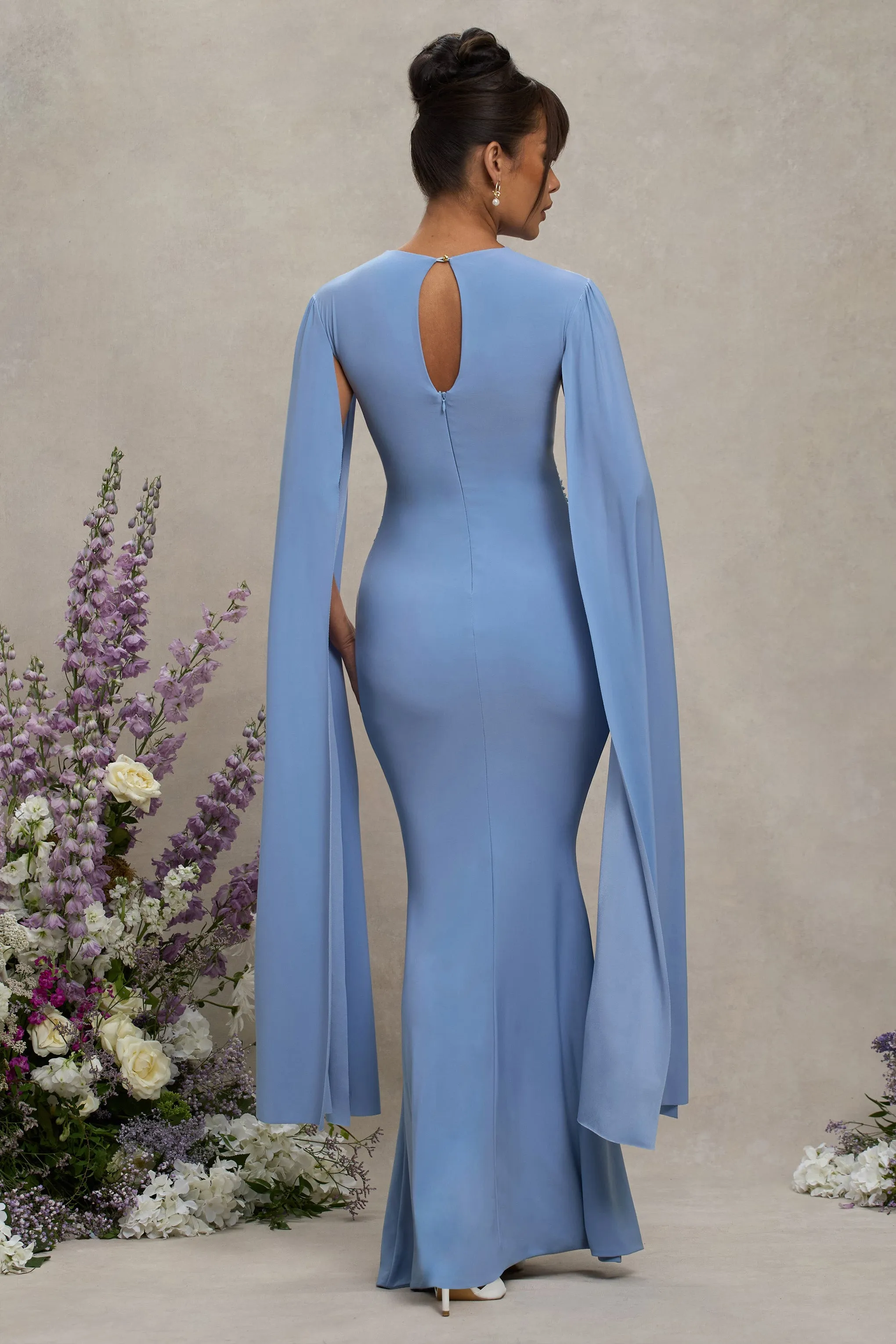 Divine Timing | Powder Blue Maternity Maxi Dress With Cape Sleeves sold by Club L London product image thumbnail 2