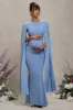 Divine Timing | Powder Blue Maternity Maxi Dress With Cape Sleeves sold by Club L London