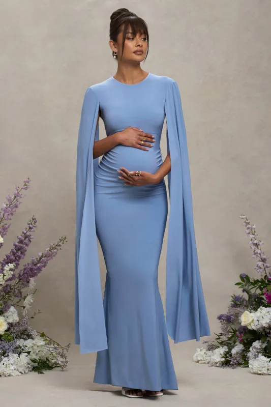 Divine Timing | Powder Blue Maternity Maxi Dress With Cape Sleeves sold by Club L London