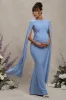 Divine Timing | Powder Blue Maternity Maxi Dress With Cape Sleeves sold by Club L London