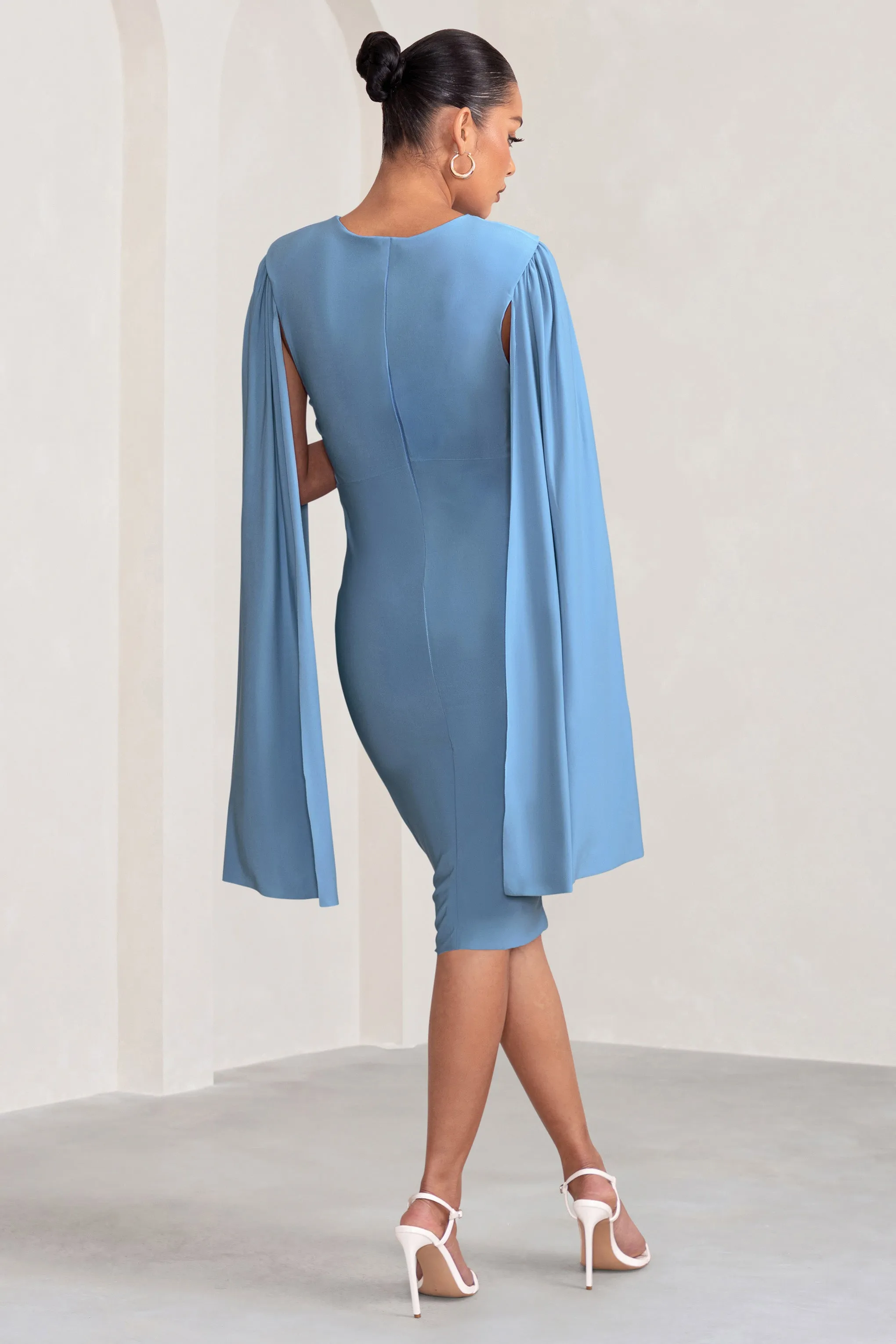 Hey Mama | Powder Blue Maternity Cape Sleeve Midi Dress sold by Club L London product image thumbnail 2