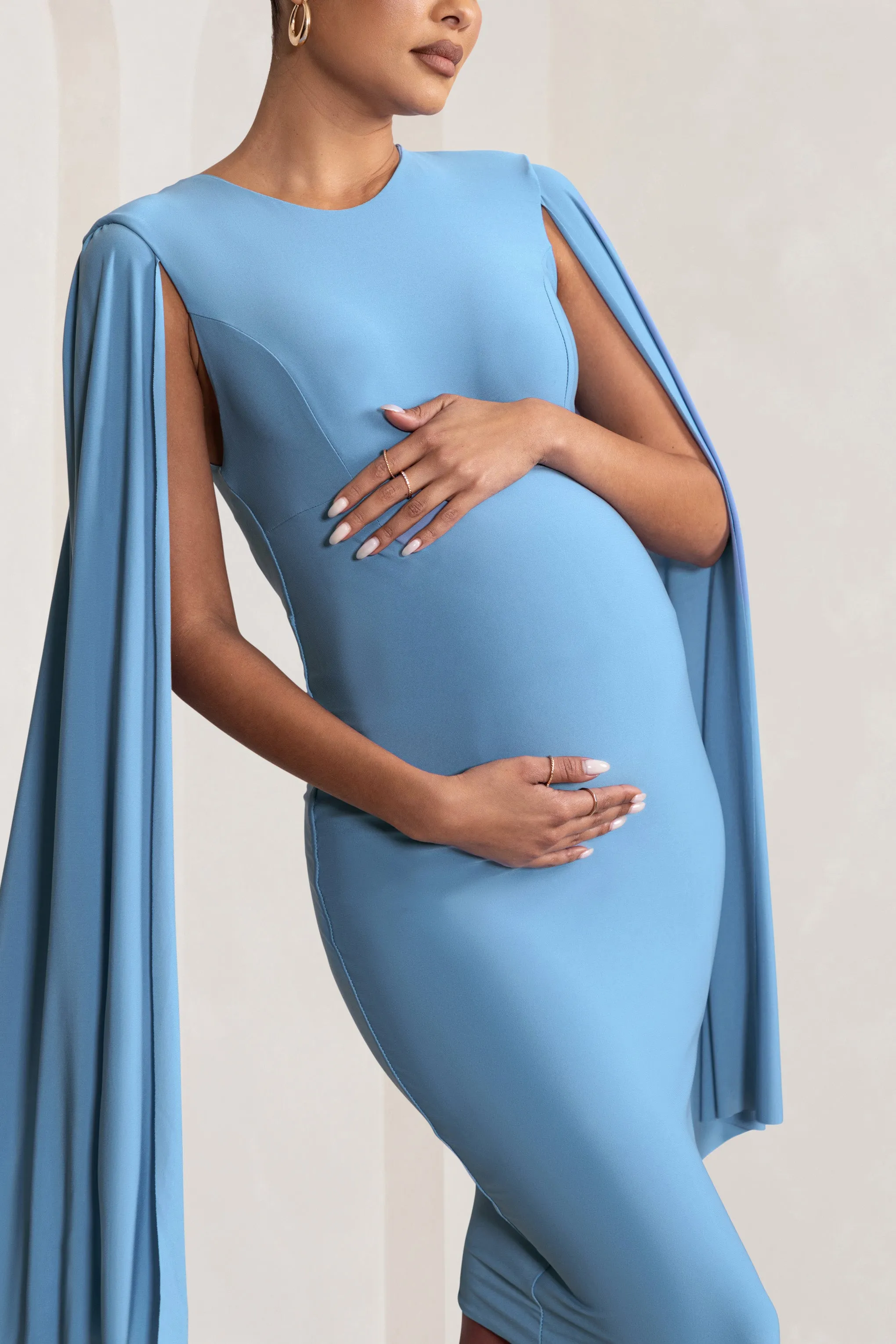Hey Mama | Powder Blue Maternity Cape Sleeve Midi Dress sold by Club L London product image thumbnail 3