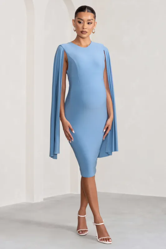 Hey Mama | Powder Blue Maternity Cape Sleeve Midi Dress sold by Club L London