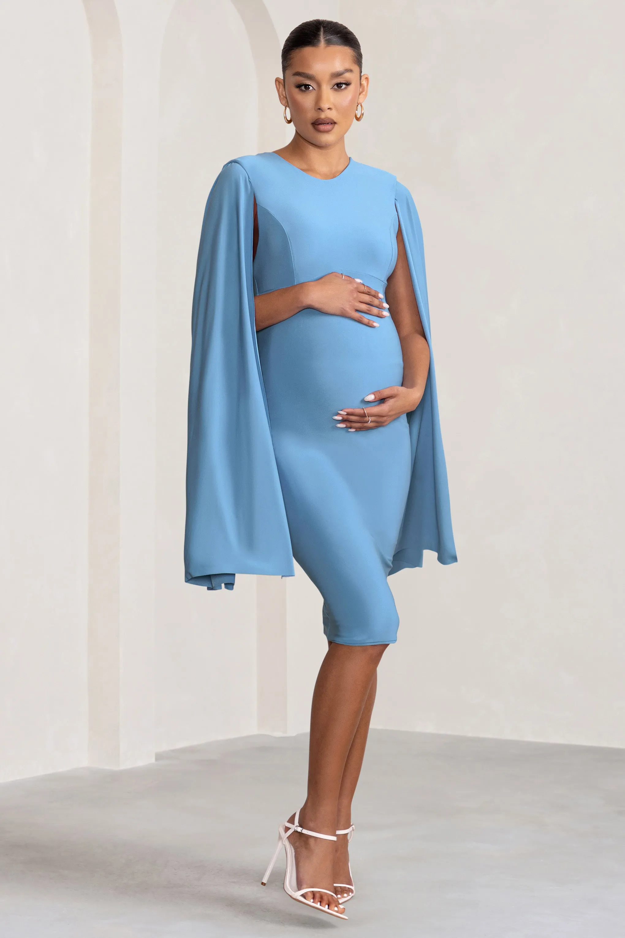 Hey Mama | Powder Blue Maternity Cape Sleeve Midi Dress sold by Club L London product image thumbnail 5