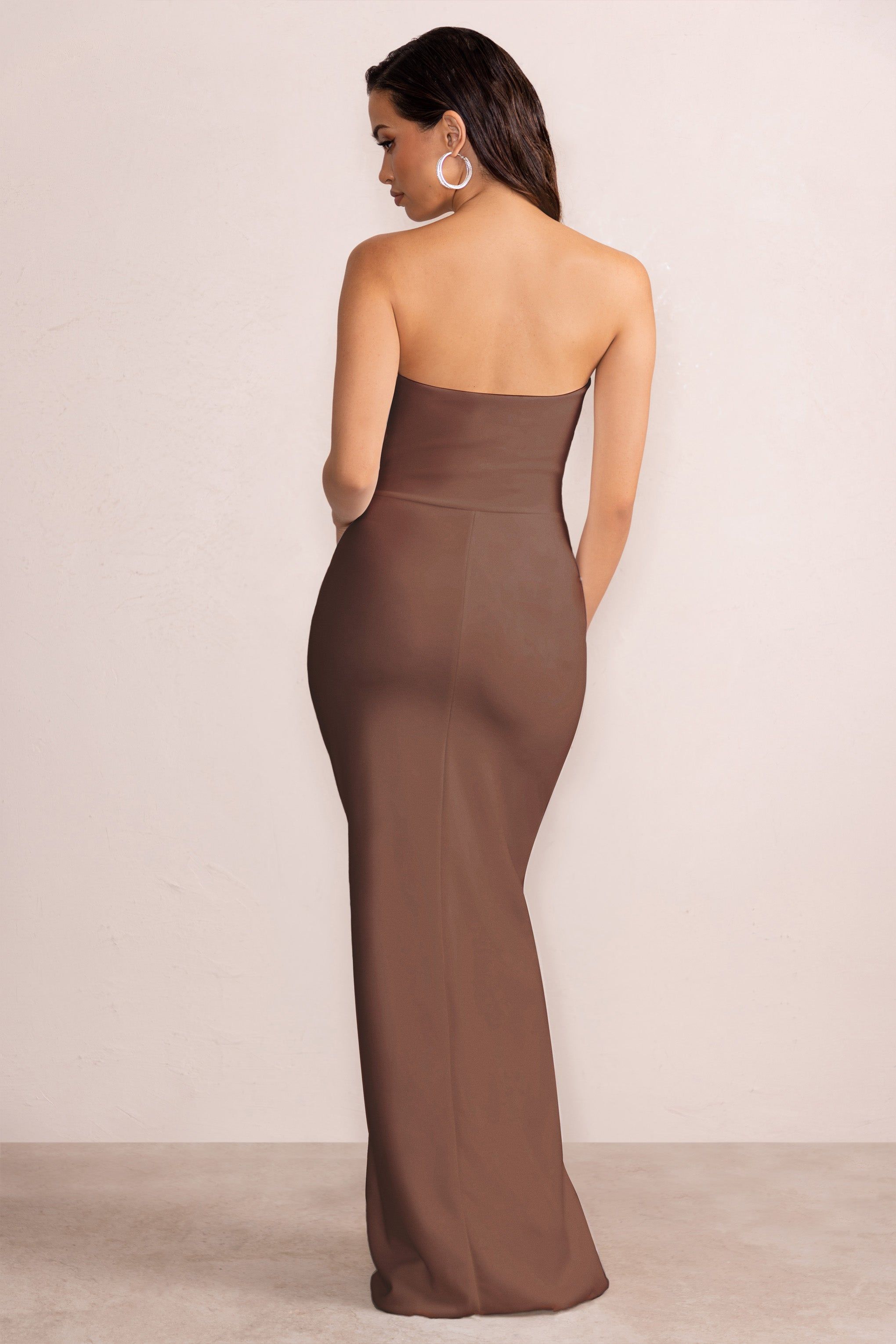 Belle of The Ball | Brown Bandeau Maxi Dress With Split Hem sold by Club L London product image thumbnail 2