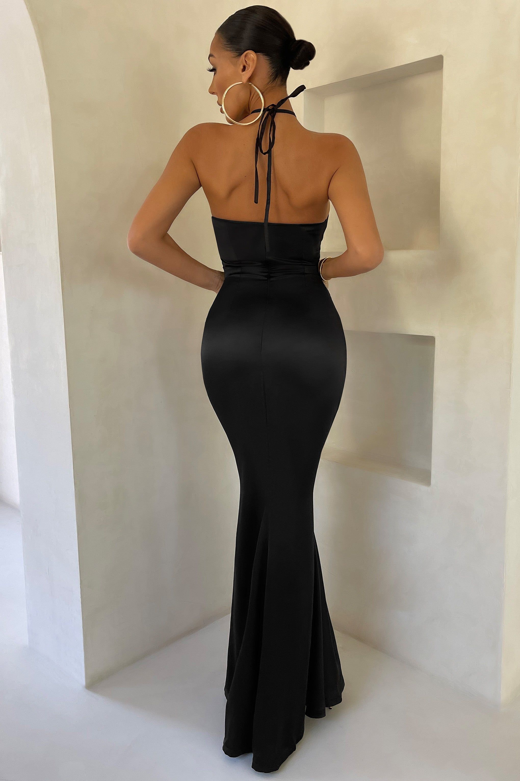 Grandeur | Black Halterneck Satin Maxi Dress sold by Club L London product image thumbnail 2