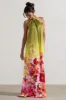 Gloriana | Pink and Green Floral Print Satin High-Neck Maxi Dress sold by Club L London