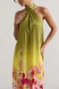 Gloriana | Pink and Green Floral Print Satin High-Neck Maxi Dress sold by Club L London