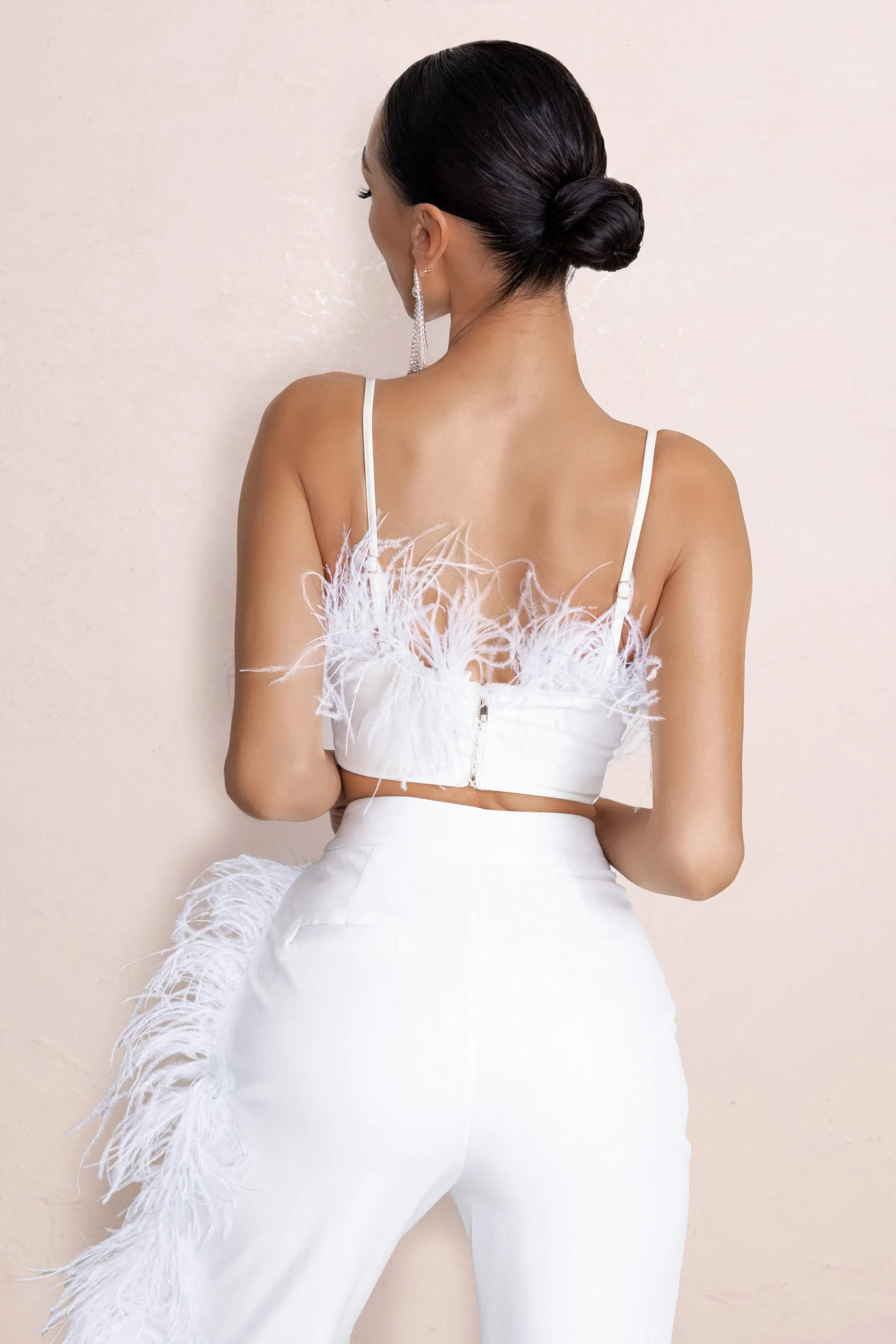 Prestige | White Bralette With Feather Trim sold by Club L London product image thumbnail 2