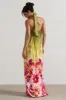 Gloriana | Pink and Green Floral Print Satin High-Neck Maxi Dress sold by Club L London