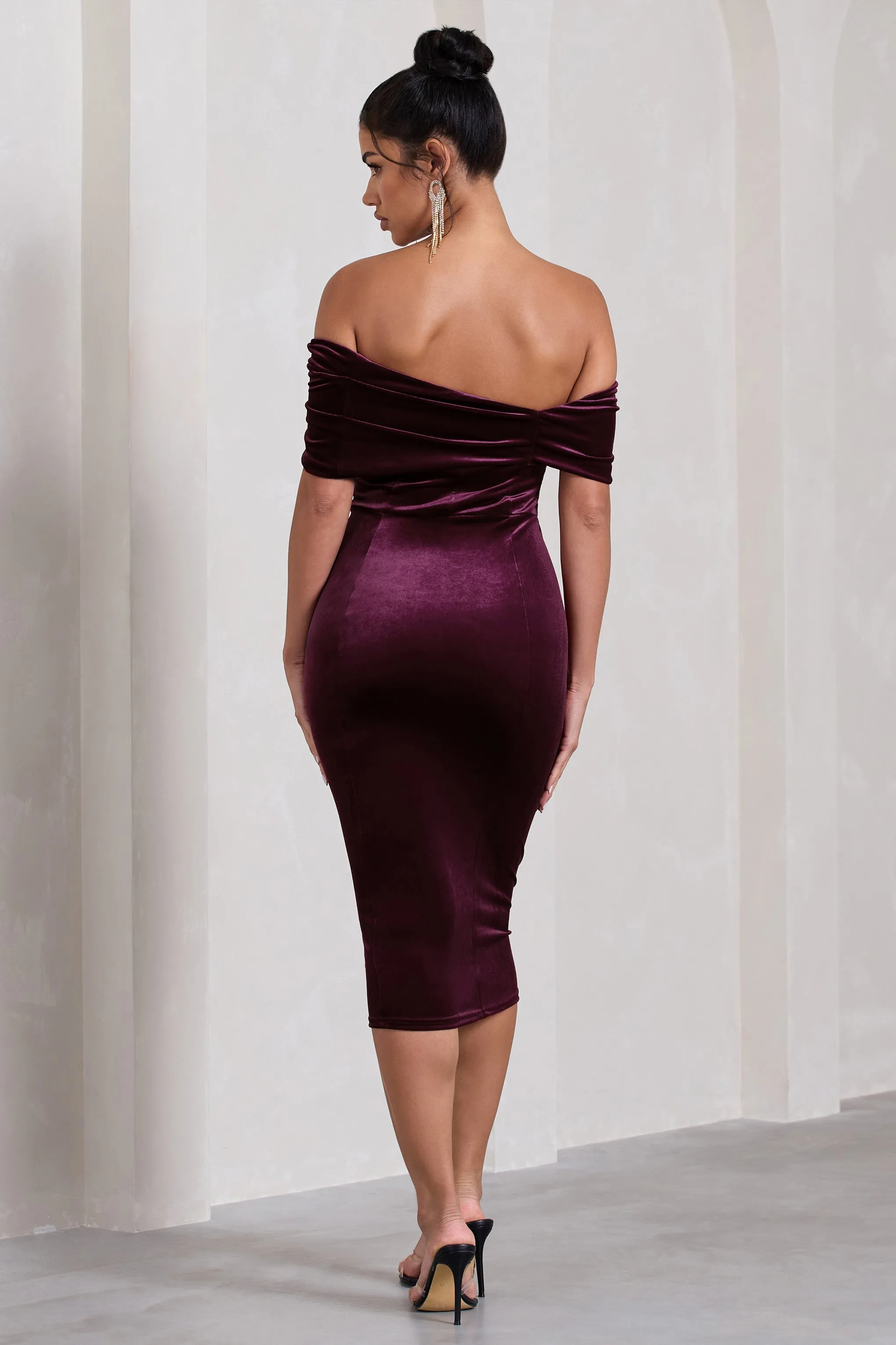 Snowflake | Port Velvet Bardot Bow Detail Midi Dress sold by Club L London product image thumbnail 2