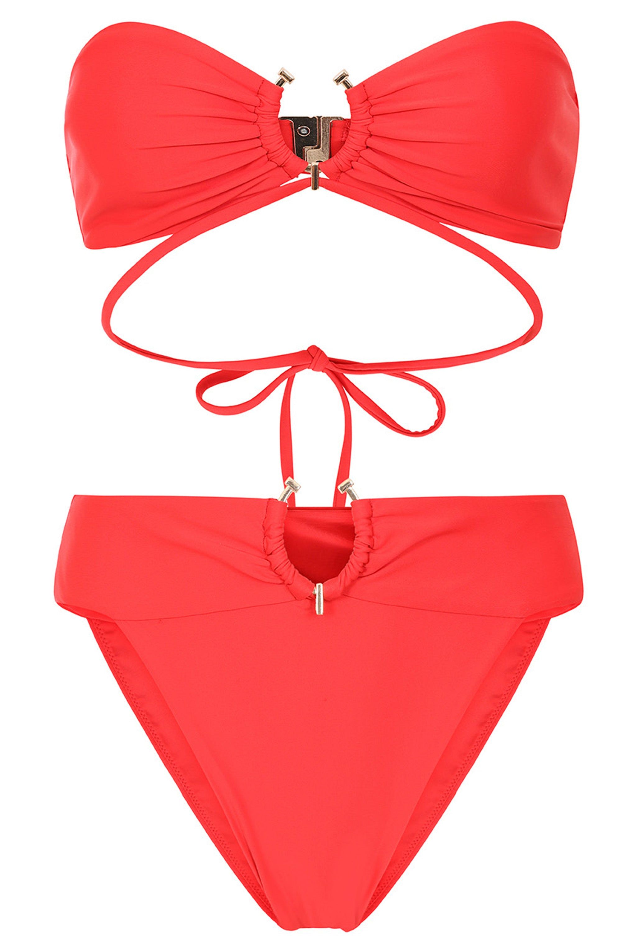 Rises | Red High Waisted Bikini Bottoms sold by Club L London product image thumbnail 7