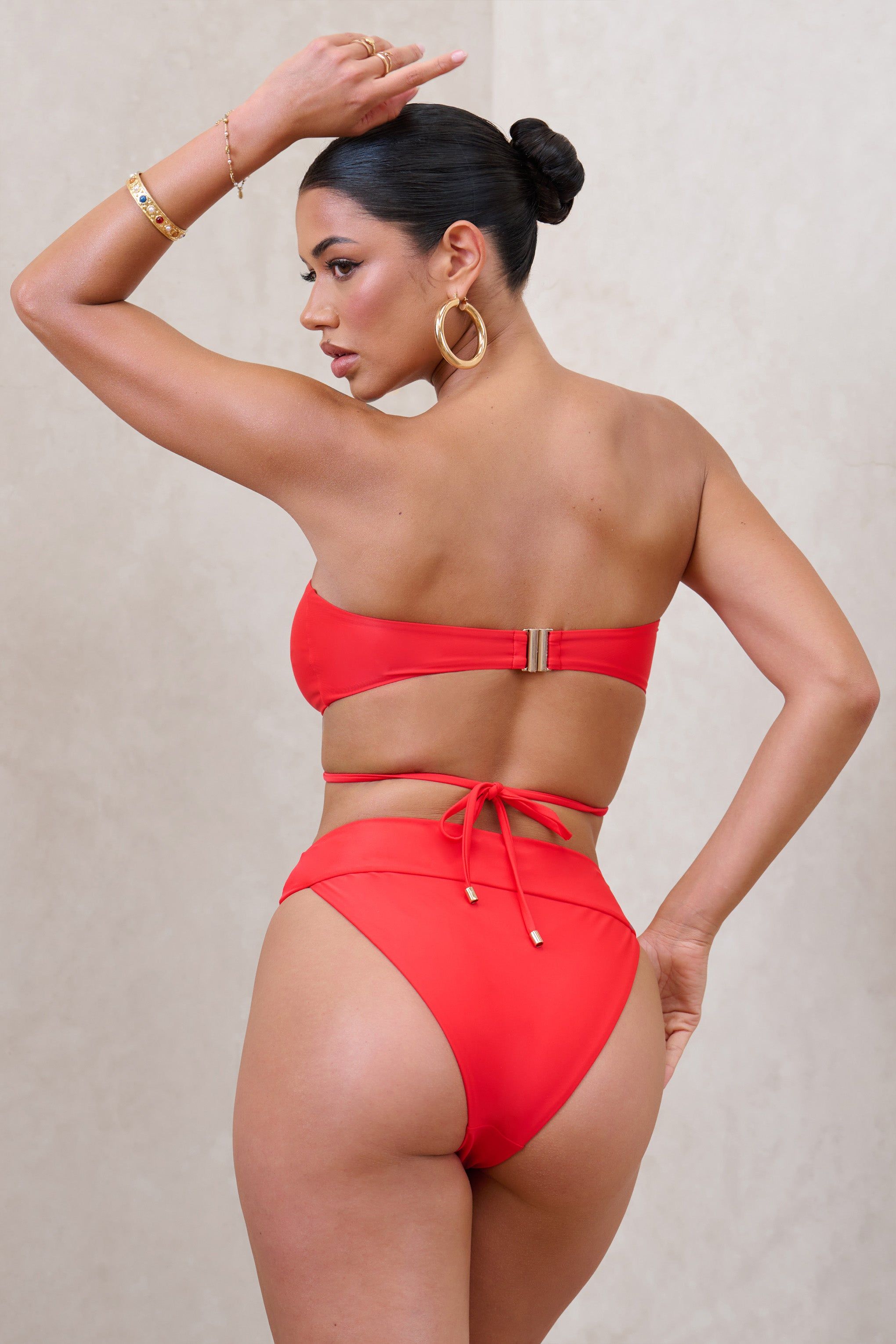 Rises | Red High Waisted Bikini Bottoms sold by Club L London product image thumbnail 3