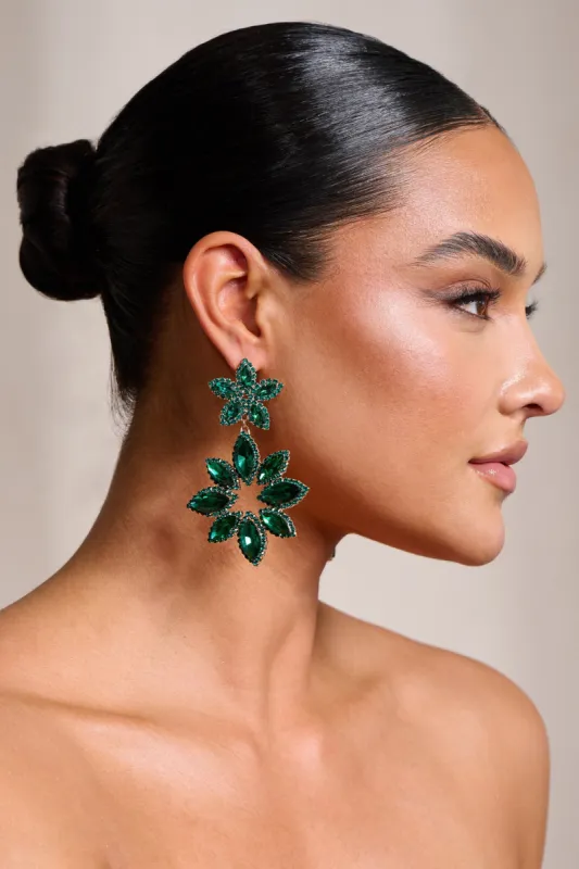 Feleicia | Green Diamante Flower Drop Earrings sold by Club L London