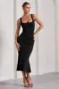 Evora | Black Ruched Square-Neck Midi Dress sold by Club L London
