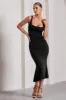 Evora | Black Ruched Square-Neck Midi Dress sold by Club L London