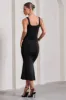 Evora | Black Ruched Square-Neck Midi Dress sold by Club L London
