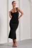 Evora | Black Ruched Square-Neck Midi Dress sold by Club L London