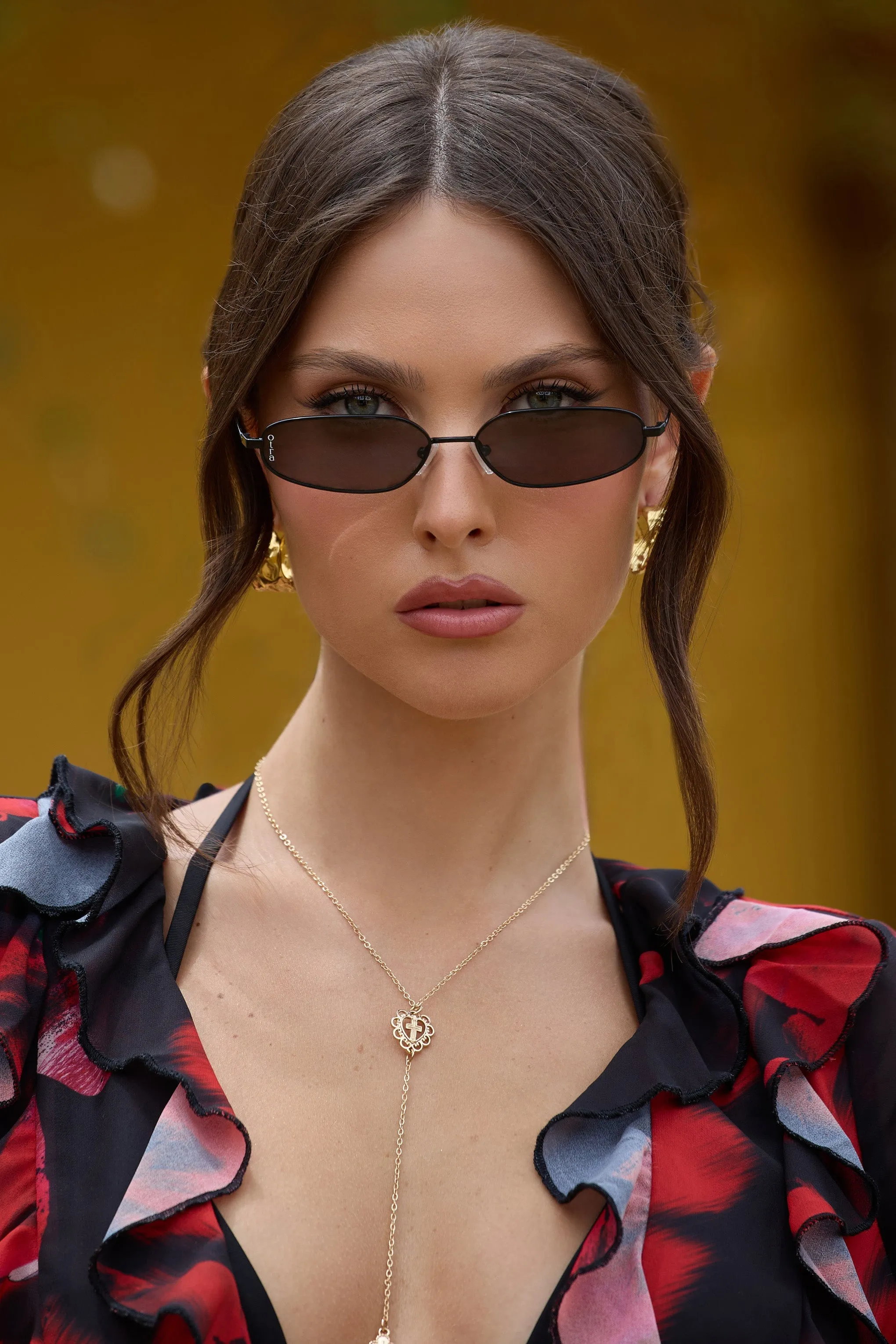 Drew | Otra Black Metal Thin Rectangular Sunglasses sold by Club L London product image thumbnail 2