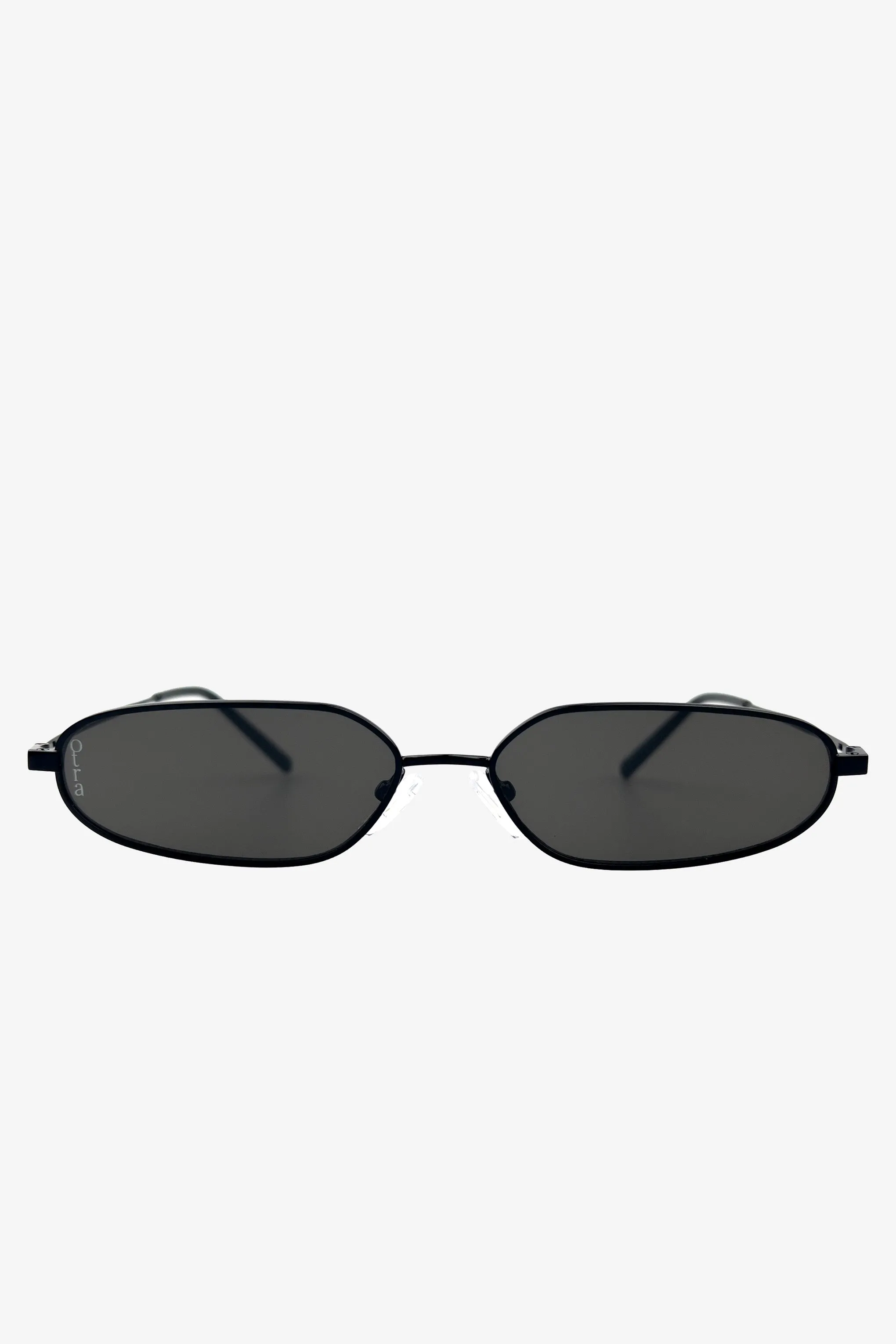 Drew | Otra Black Metal Thin Rectangular Sunglasses sold by Club L London product image thumbnail 4