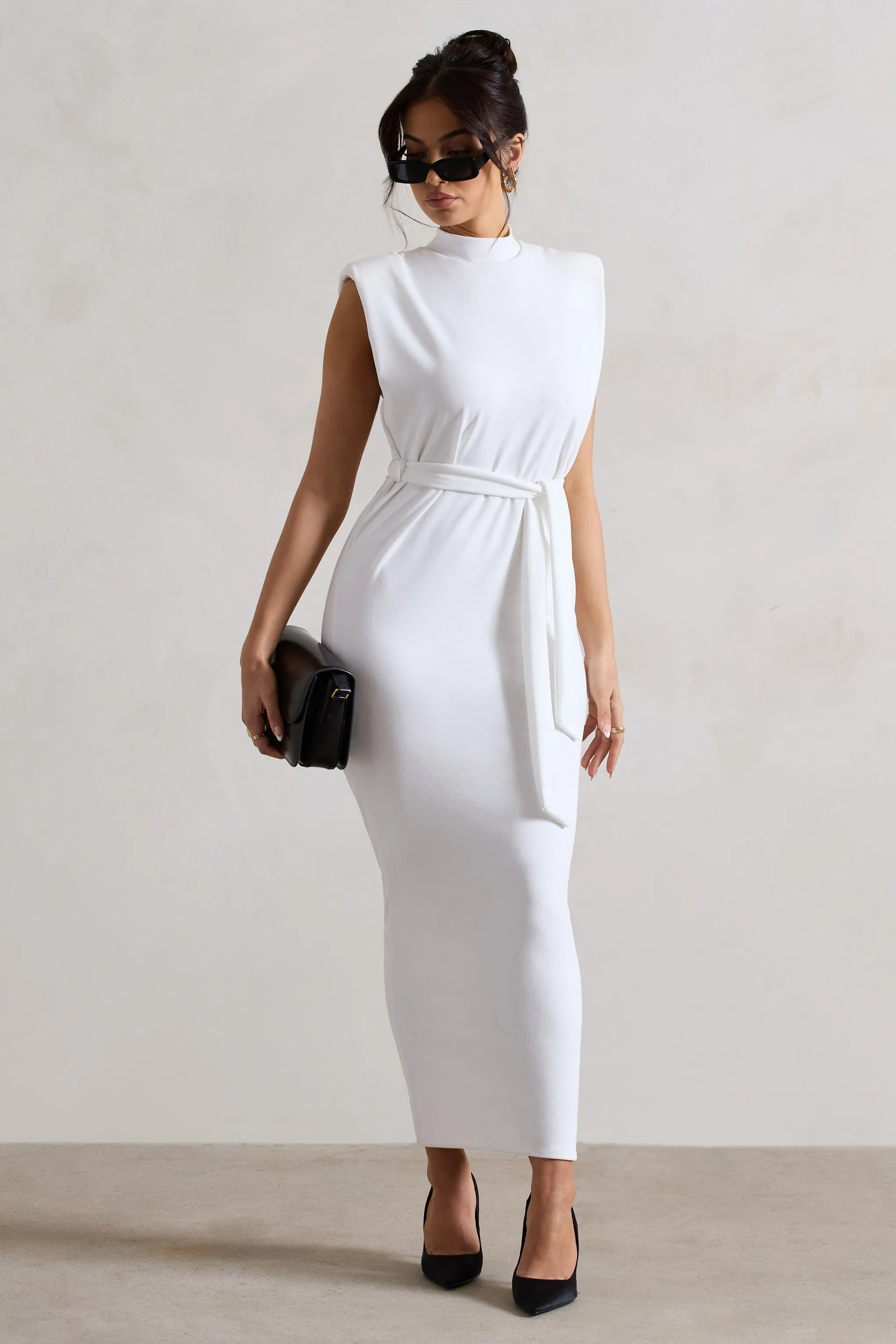 Abbie | Ecru High-Neck Maxi Dress With Tie Waist sold by Club L London product image thumbnail 5